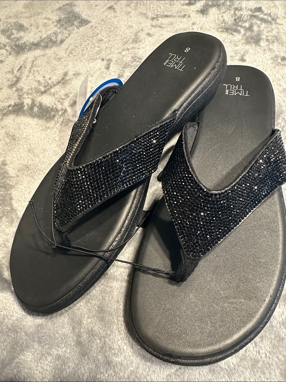 NWTS Time and Tru Black Sparkle Thong Sandals Sz 8 - Picture 9 of 10
